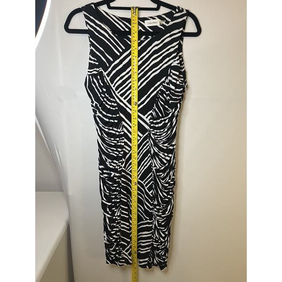 Calvin Klein black and white striped sleeveless ruched bodycon dress Size 6 - Picture 5 of 7